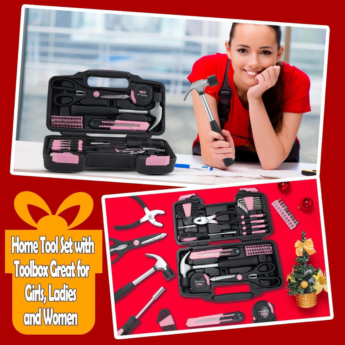MARTCOLOR M836-Pink 58-Piece Household Hand Tool Kit – Pink – product detail