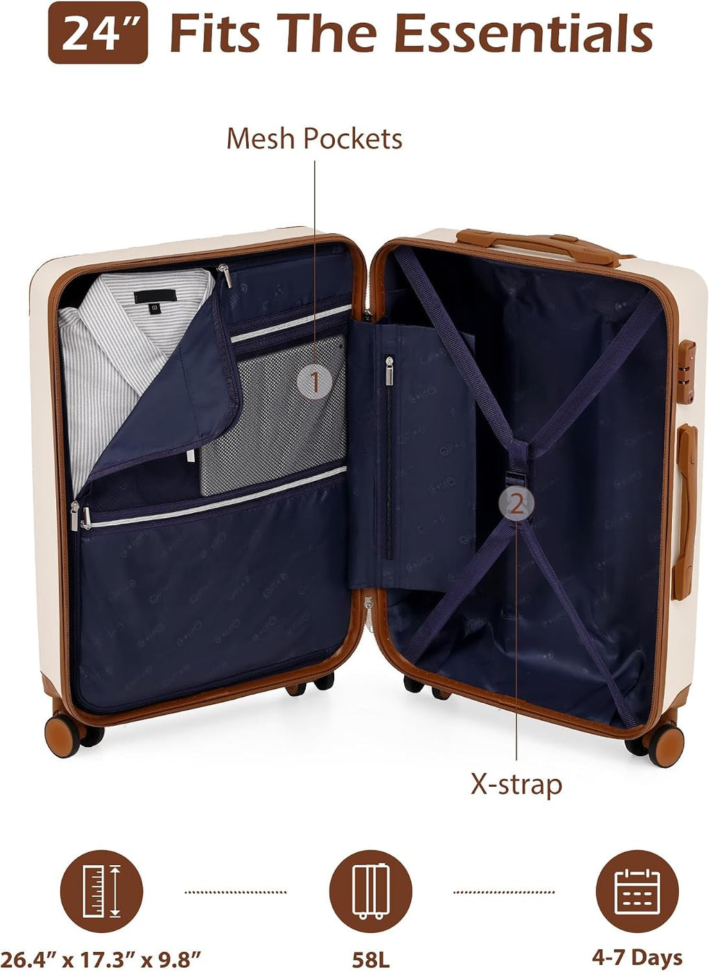 Coolife yd72 Hardside Suitcase – M(24in), apricot white – apricot white / M(24in) – product detail