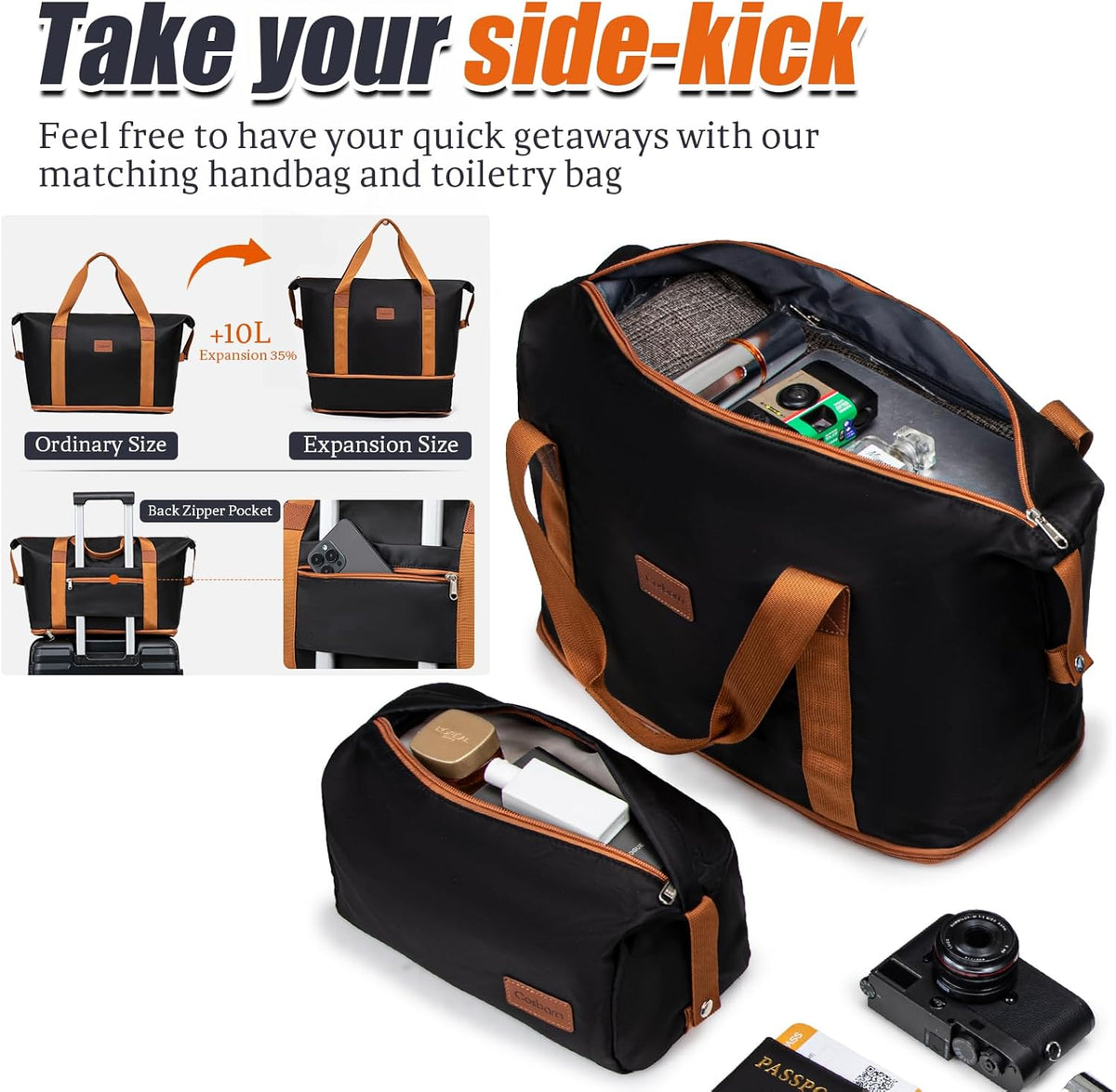 Cosbarn Hardside Luggage Set – ABS 5 Piece Sets (20/24/28/DB/TB), Black – product detail
