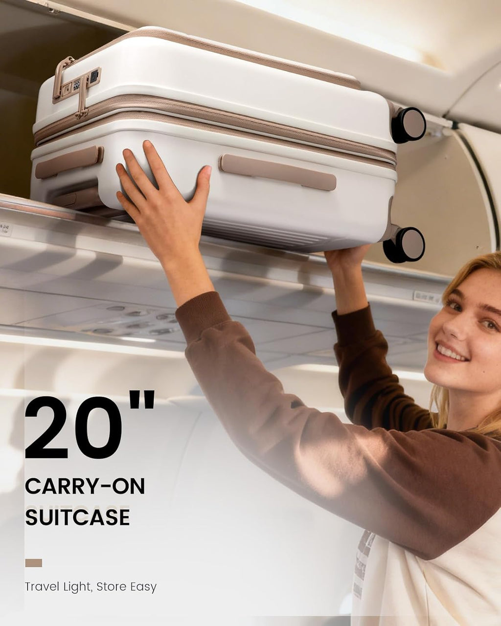 LOVEVOOK Hardside Carry-On Suitcase – 20 Inch-Carry on, White-Khaki – White-Khaki / 20 Inch-Carry on – product detail