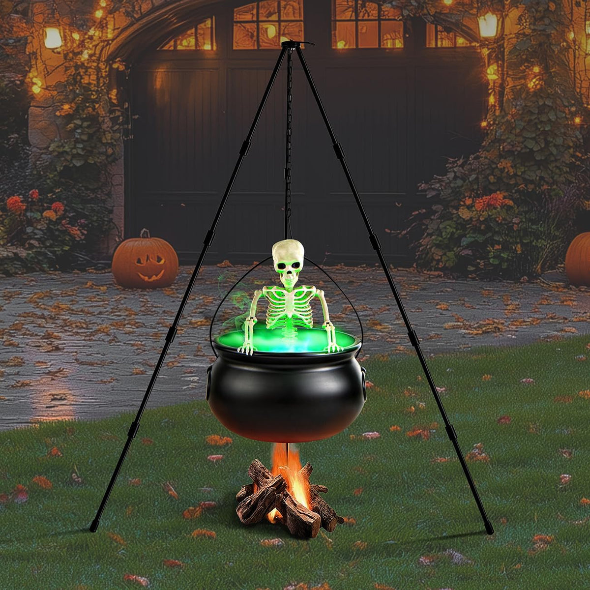 MEADIN M917 Halloween Cauldron, Tripod & Skeleton Display with Mist Maker – 52 inches, Black – Black / 52 inches – product detail