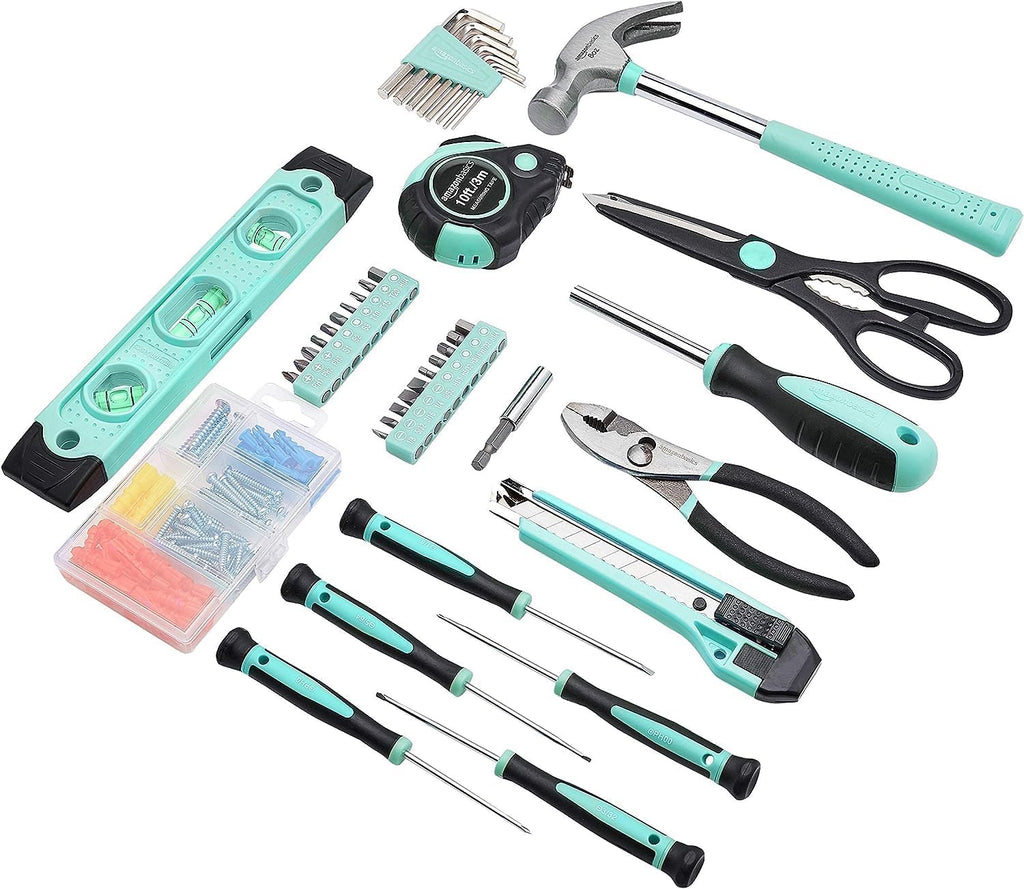 Amazon Basics 142-Piece Household Tool Kit with Storage Case – Turquoise – product detail