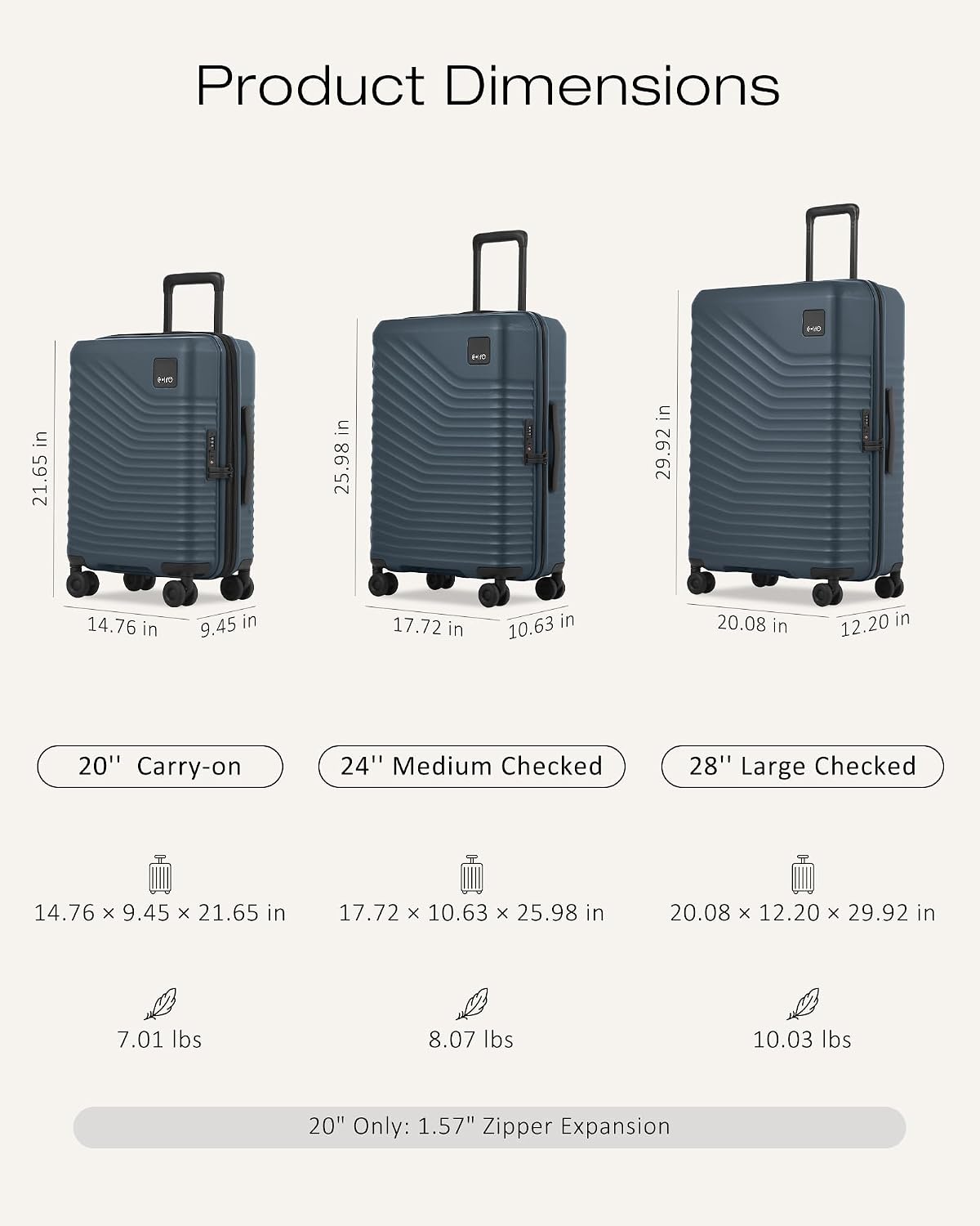 Coolife CLUS01001 Hardside Luggage Set – 3-Piece Set (20/24/28), Navy – Navy / 3-Piece Set (20/24/28) – product detail