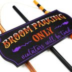 ORIENTAL CHERRY Halloween Broom Parking Sign with Three Wooden Brooms – Black – product detail