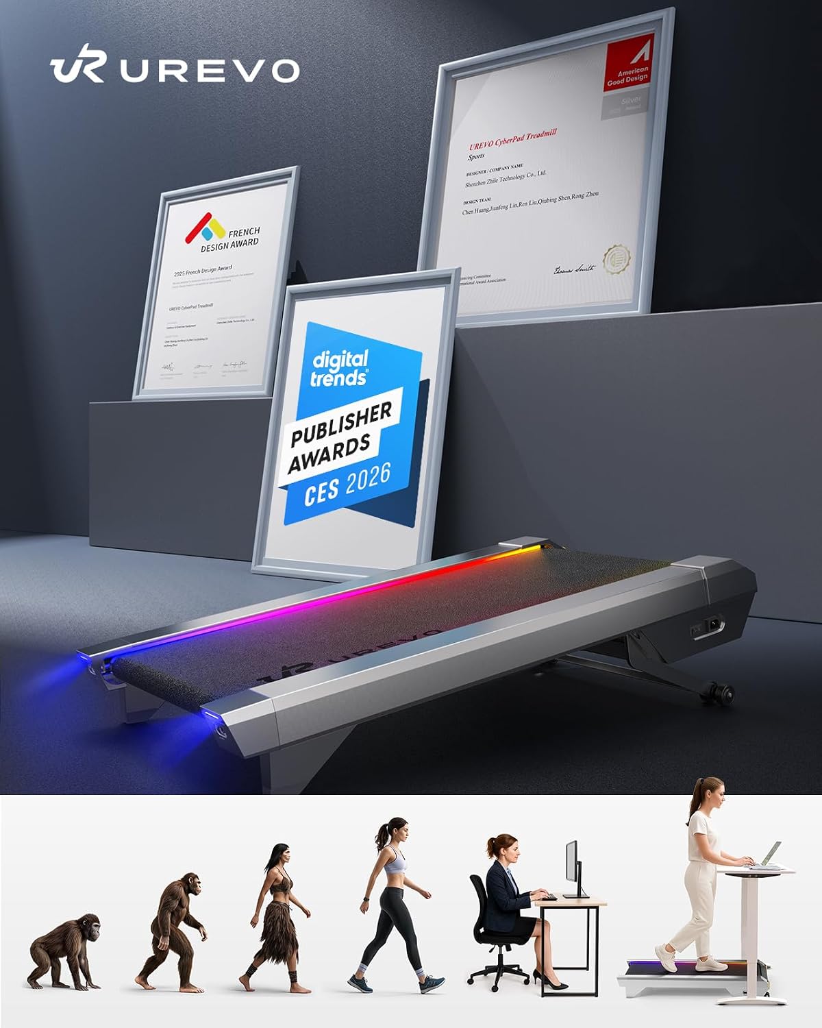 UREVO URTM051 Under-Desk Walking Treadmill – Silver – product detail