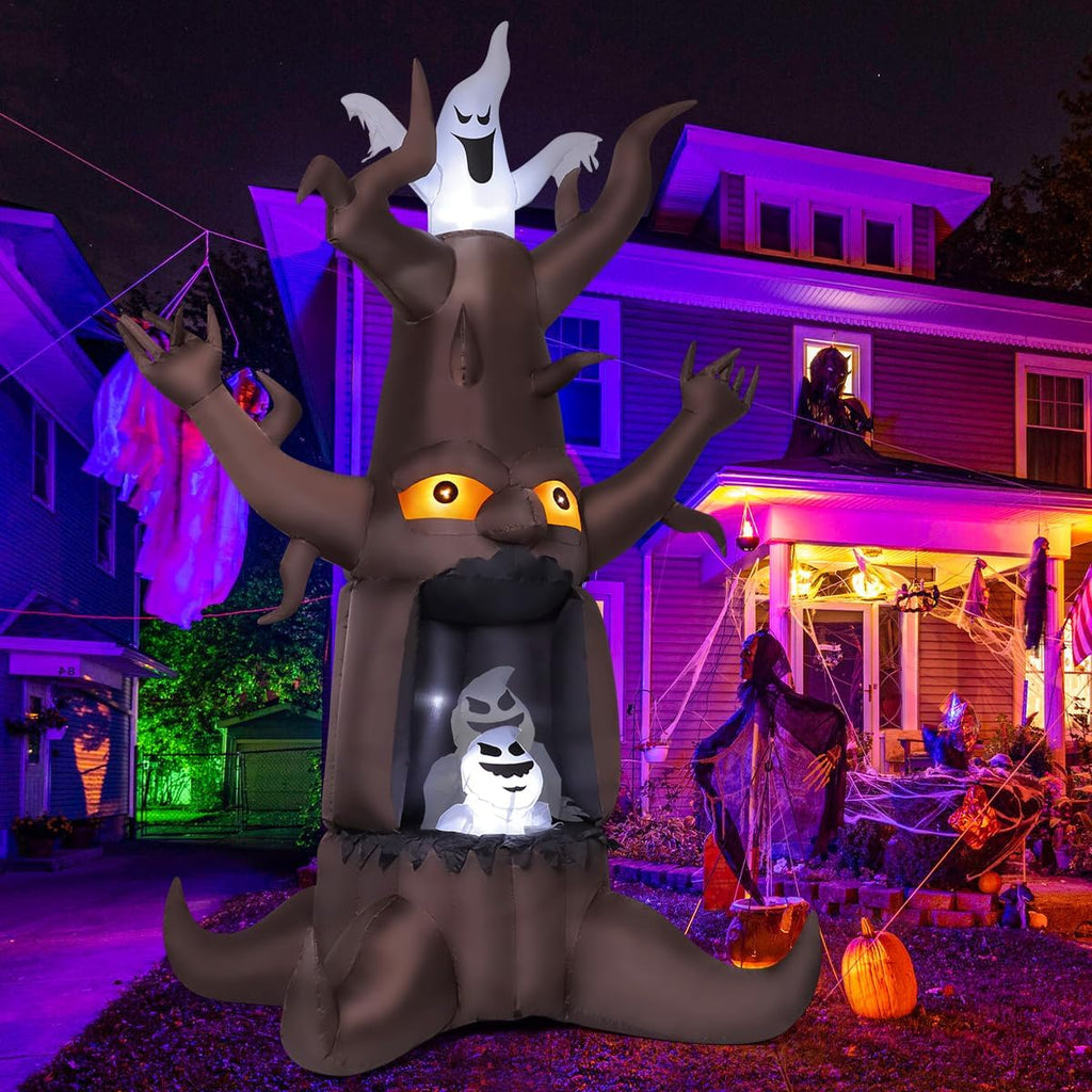 GOOSH DJ-WS-69463 9-Foot Halloween Animated Dead Tree & Ghost Inflatable – Brown – product detail