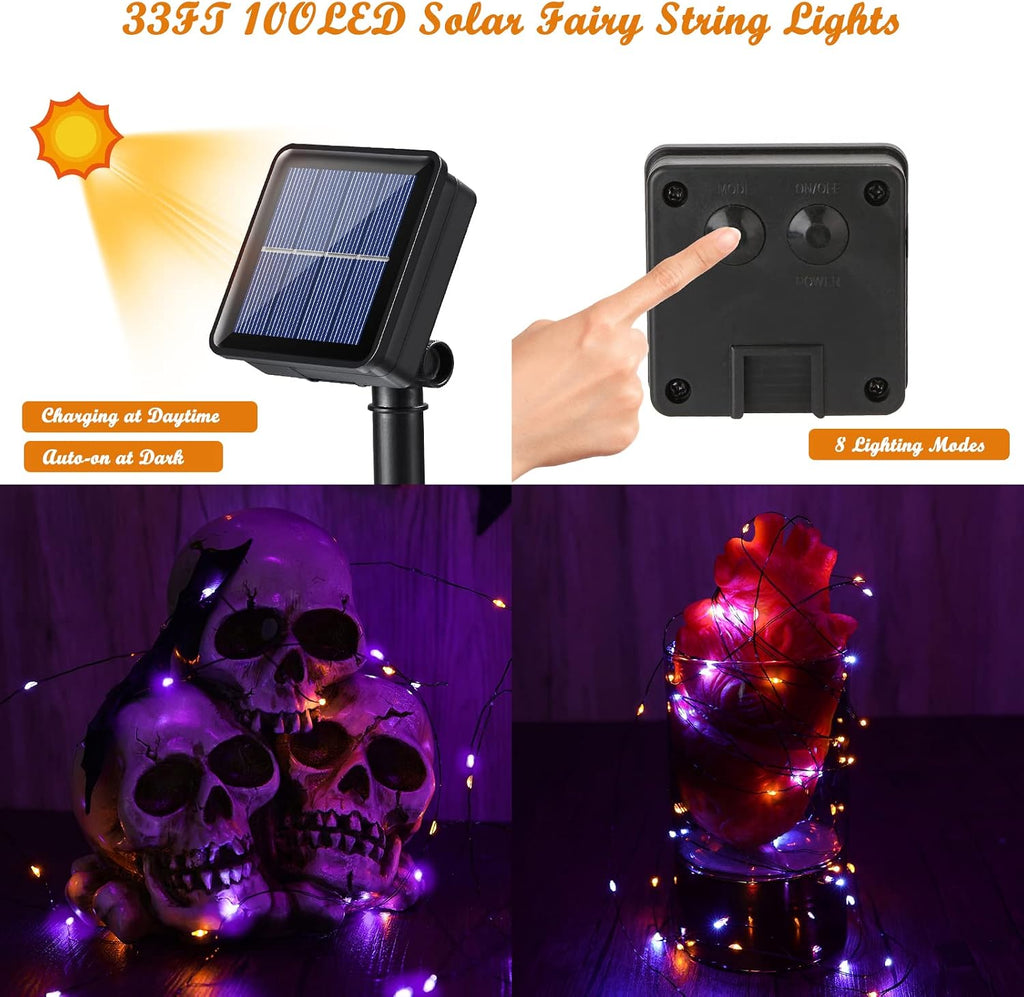 Lomotech 2-Pack 66-Foot 200-LED Solar Halloween String Lights – Orange&Purple – product detail