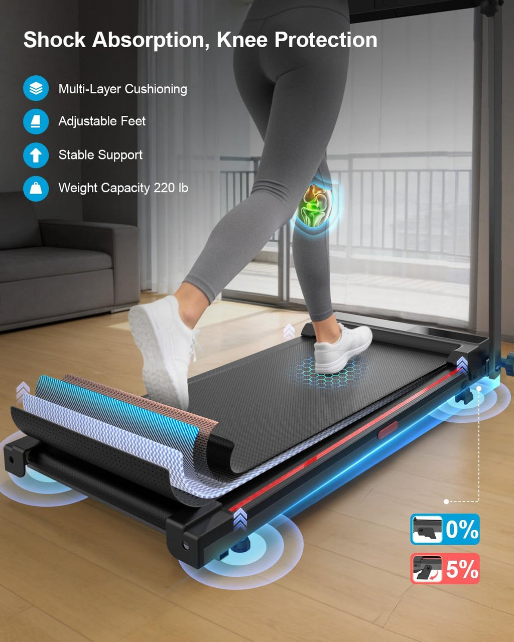 Vyrqenoxi J20BC Under-Desk Walking Treadmill – Black-red – product detail