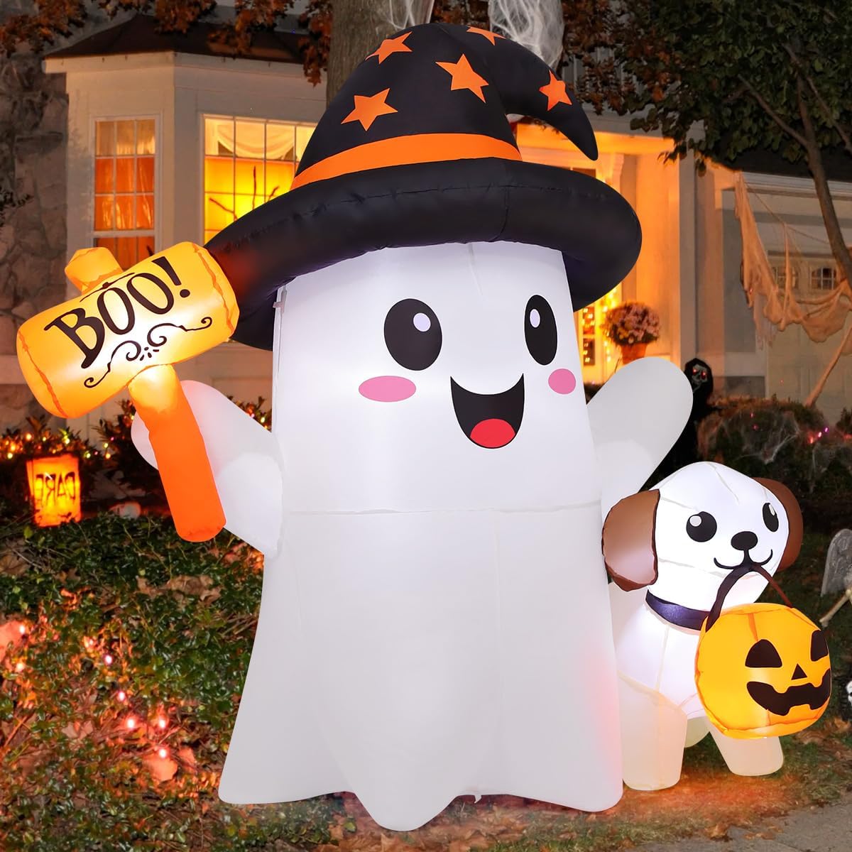 GOOSH 69655 5-Foot Halloween Ghost & Dog Inflatable – white, black, brown, multicolor – product detail