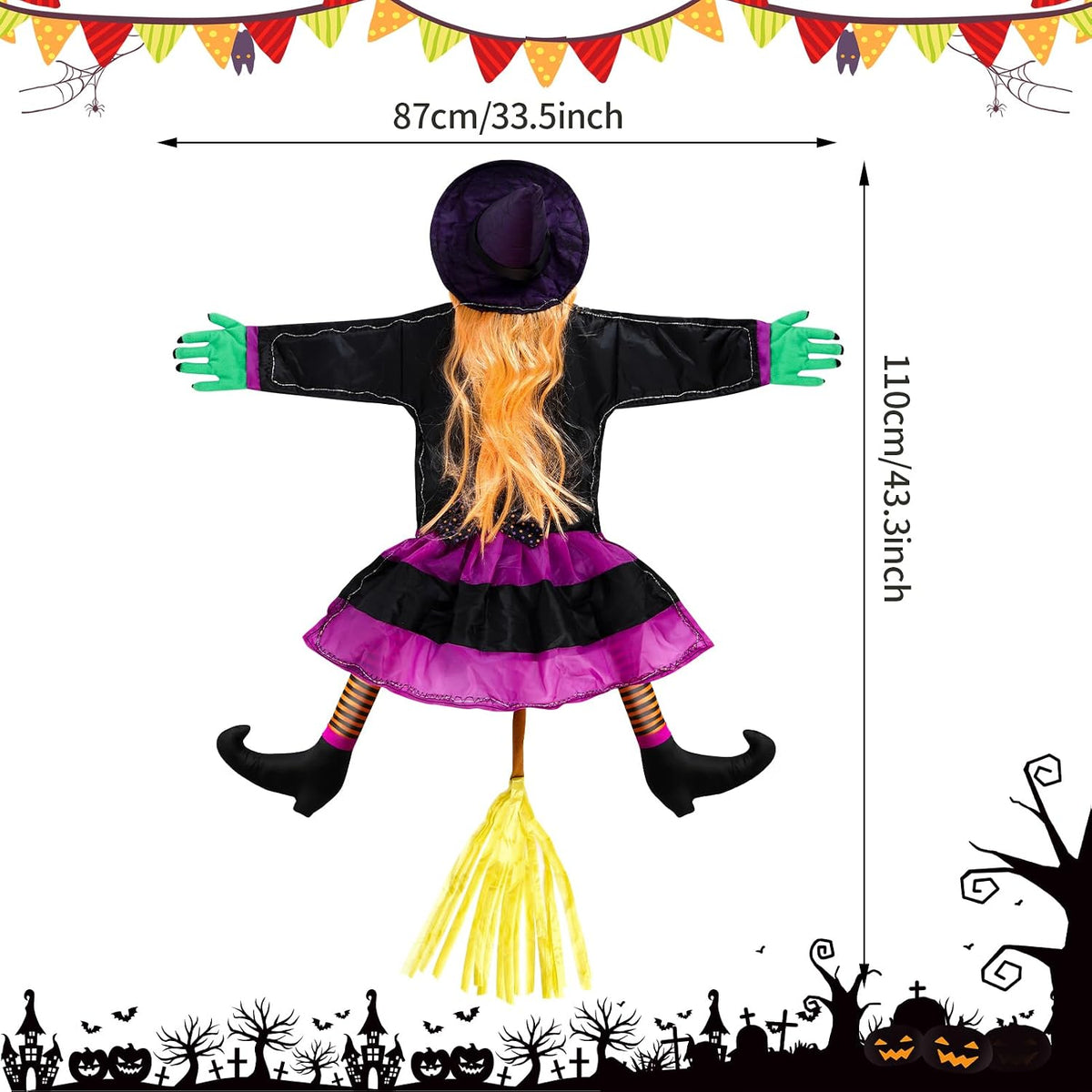 ILLUMINEW 001 Solar-Lighted Halloween Crashing Witch Decoration – Orange Purple – product detail