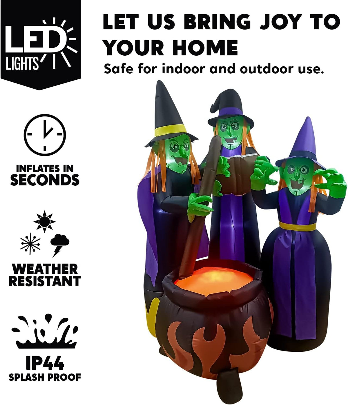 Joiedomi SL-3DLED 6-Foot Halloween Three Witches & Cauldron Inflatable – Green – product detail