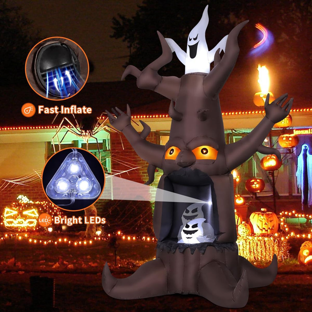 GOOSH DJ-WS-69463 9-Foot Halloween Animated Dead Tree & Ghost Inflatable – Brown – product detail