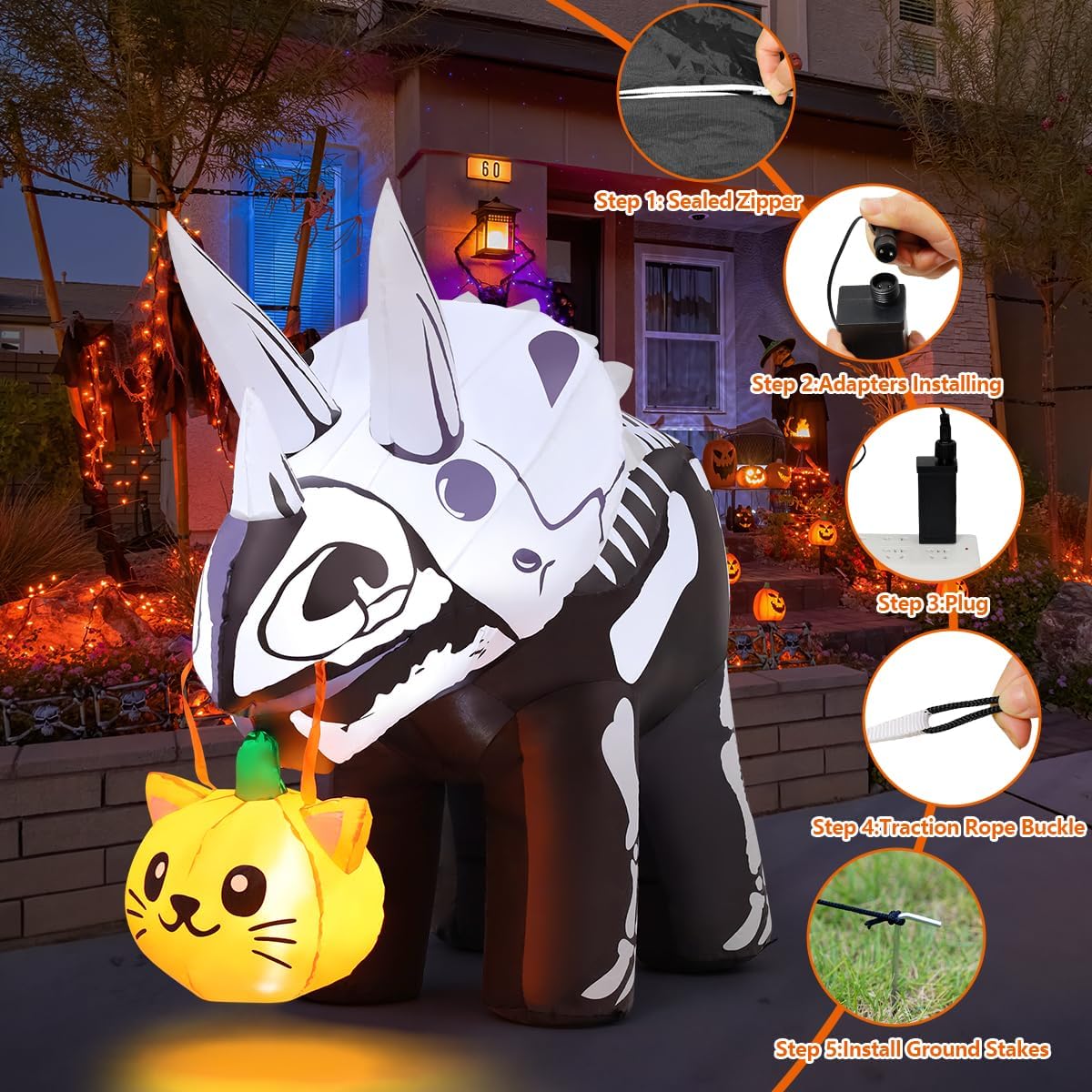 COMIN CO-69429 6.5-Foot Halloween Skeleton Dinosaur Inflatable – Black – product detail