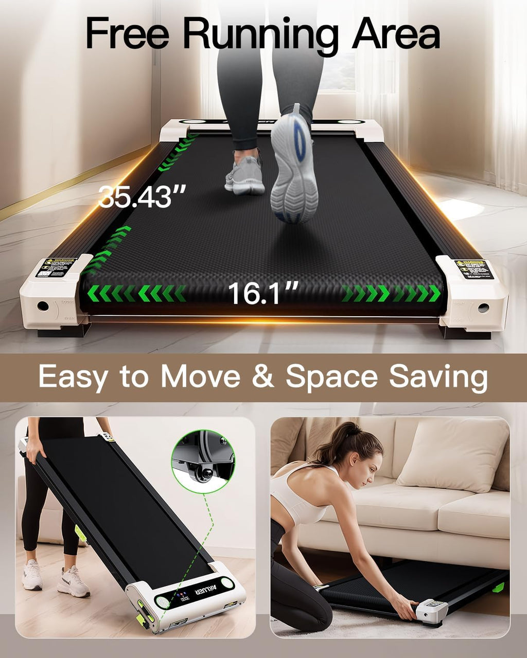 AKLUER 480L-A Under-Desk Walking Treadmill, Light Black or Soft White