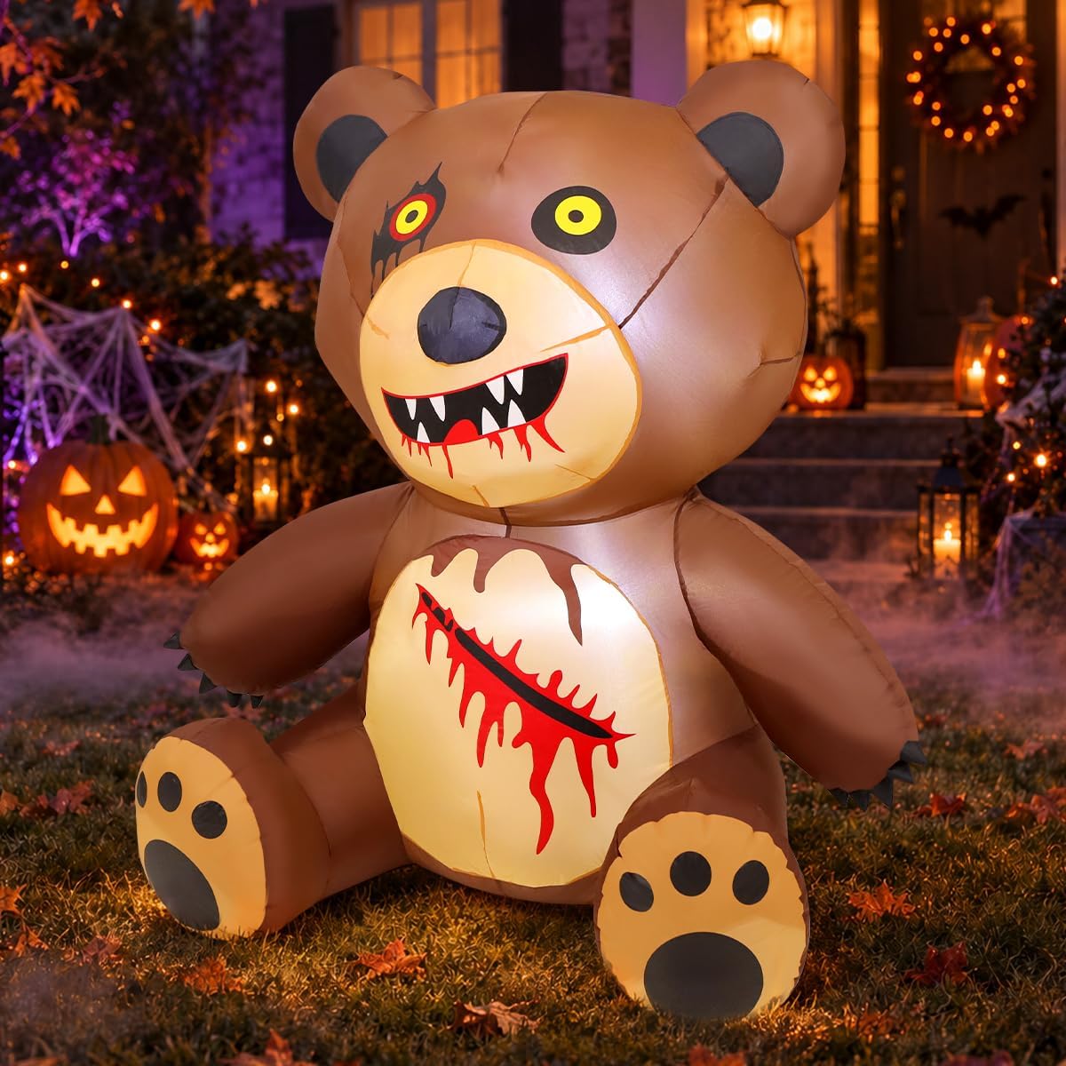 GOOSH 69729 5-Foot Halloween Teddy Bear Inflatable – Brown and Red – product detail