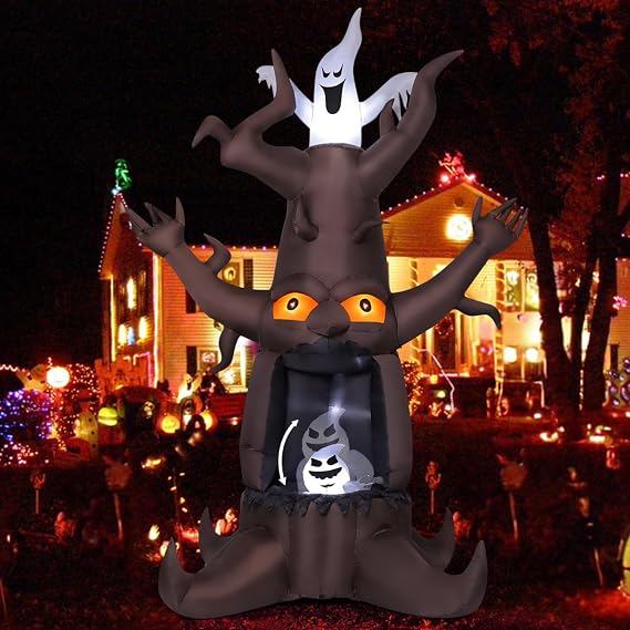 GOOSH DJ-WS-69463 9-Foot Halloween Animated Dead Tree & Ghost Inflatable – Brown