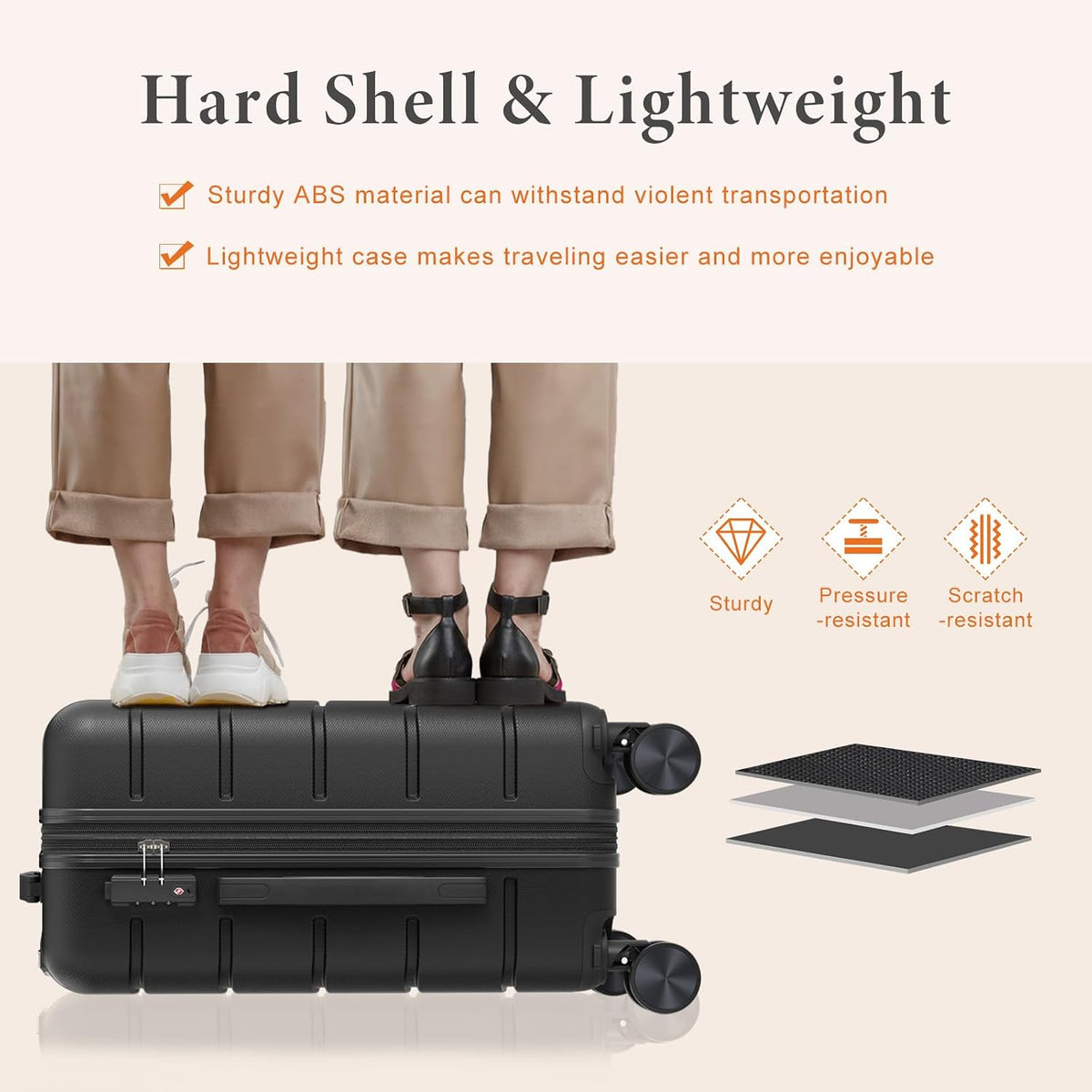 Sweetcrispy V2-2LG-28BK Hardside Suitcase – 28 Inch, Black – Black / 28 Inch – product detail