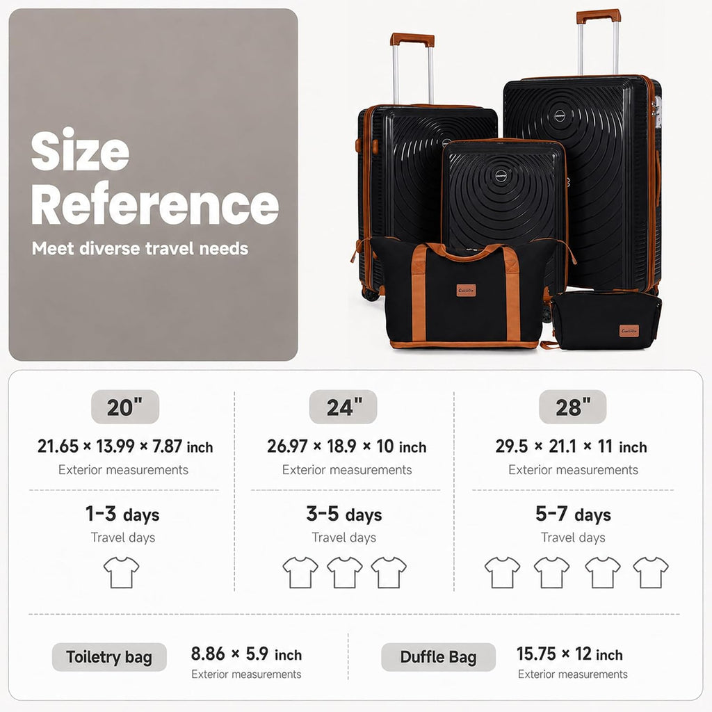 CONCEPTEN CON-LS28PP-BK Luggage Set – 5 Piece Sets (21/25/29/Db/Tb), Black – Black / 5 Piece Sets (21/25/29/Db/Tb) – product detail