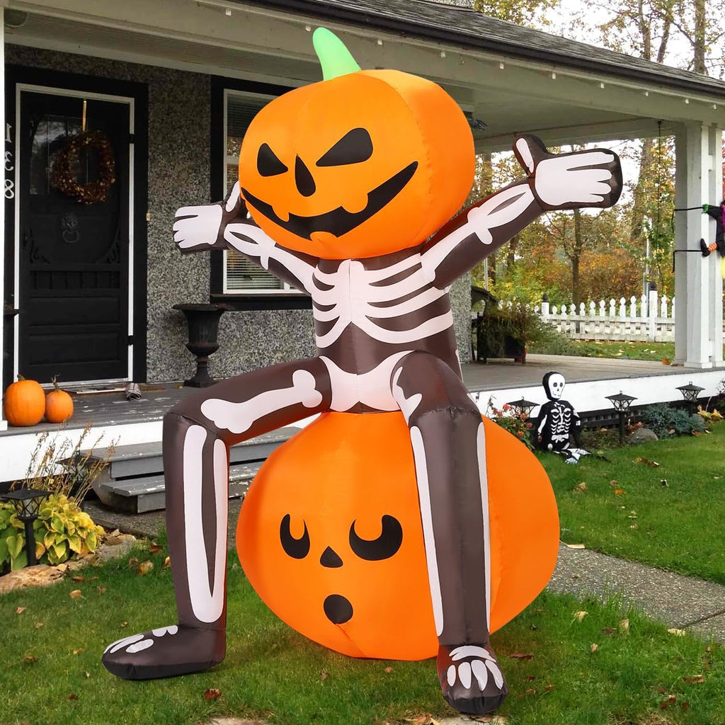 COMIN 69265 5-Foot Halloween Skull & Skeleton & Pumpkin Inflatable – Orange, Black, White – product detail
