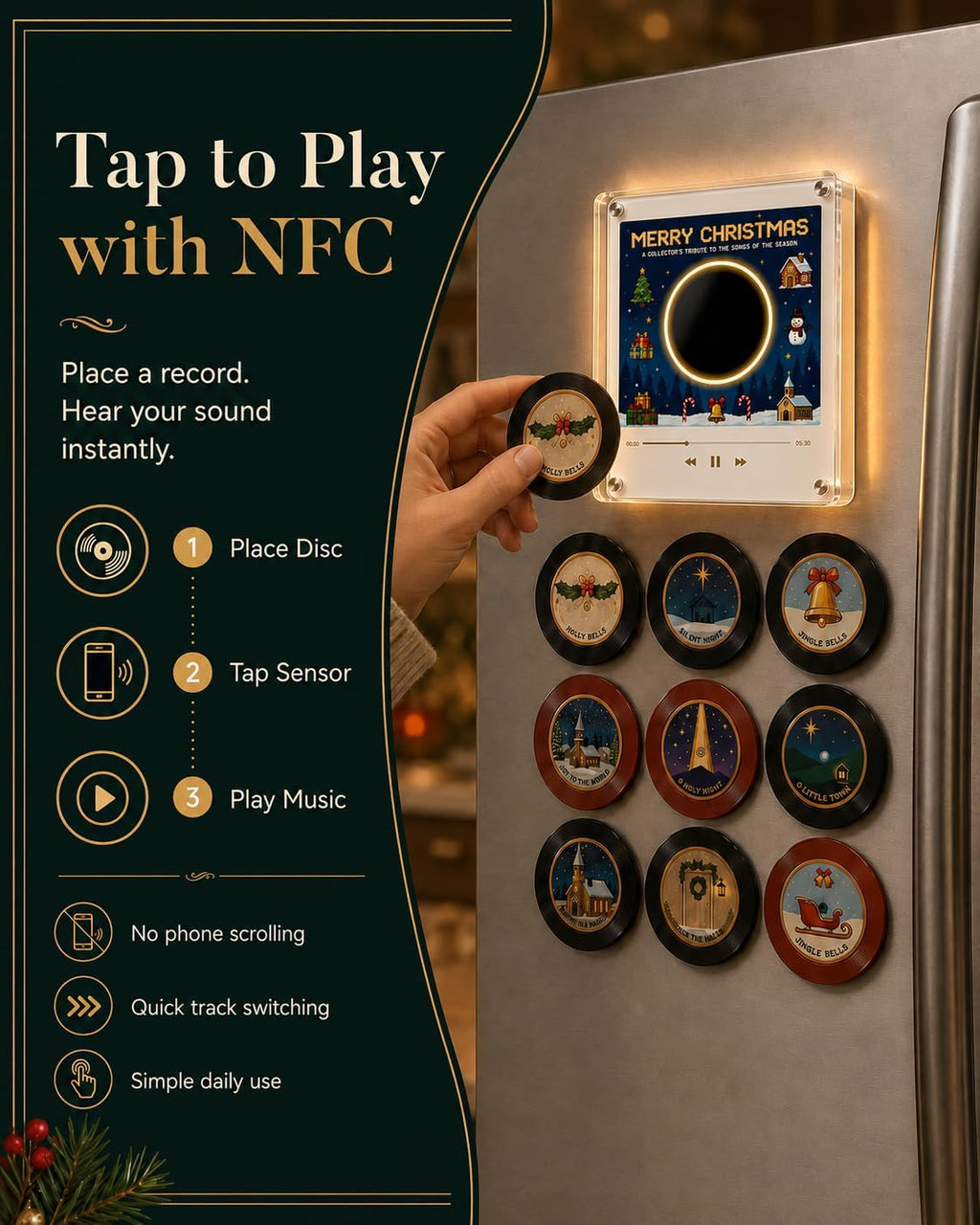 Christmas Vinyl Player Fridge Record NFC Magnetic Music Box Set · 3