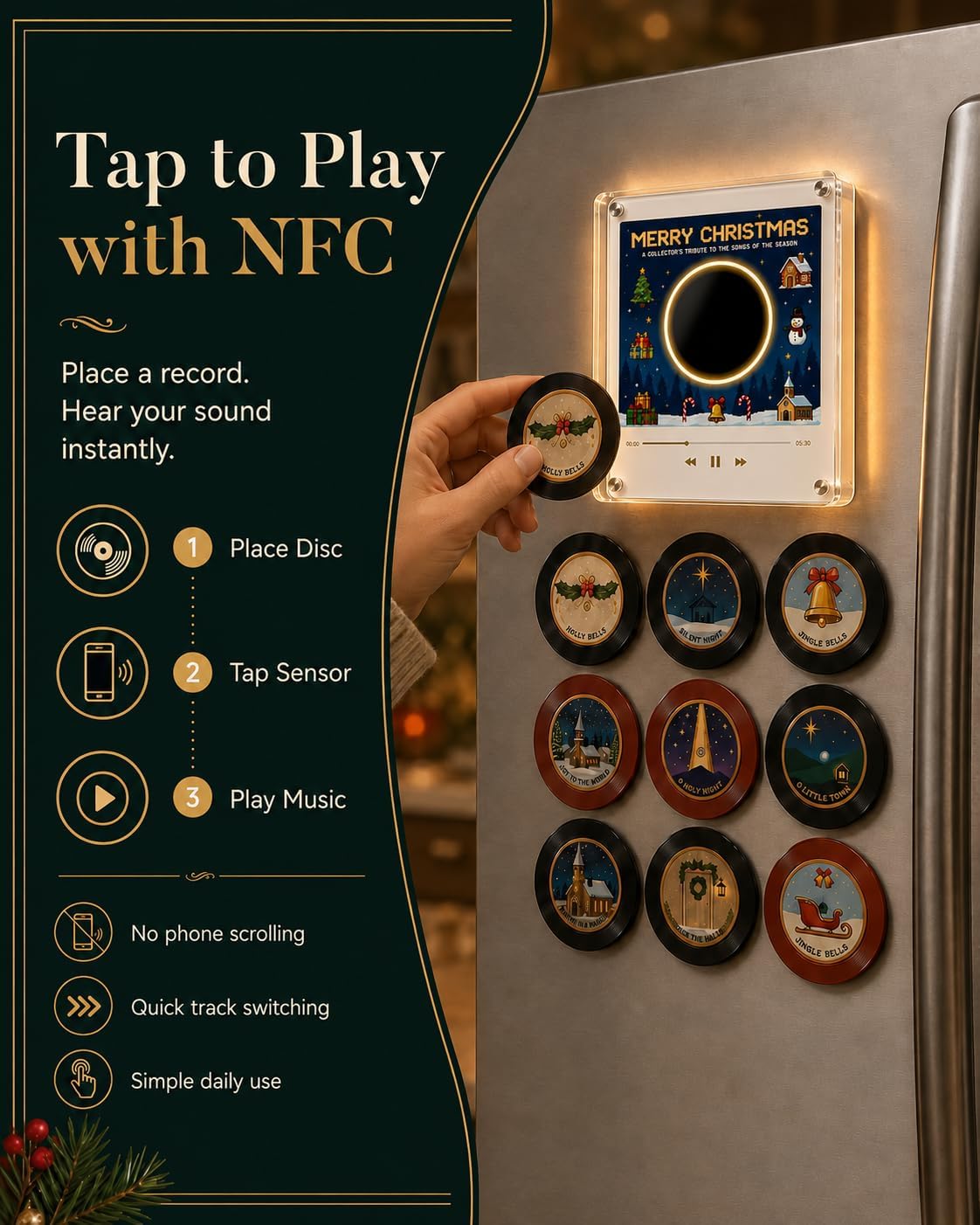 Christmas Vinyl Player Fridge Record NFC Magnetic Music Box Set · 3
