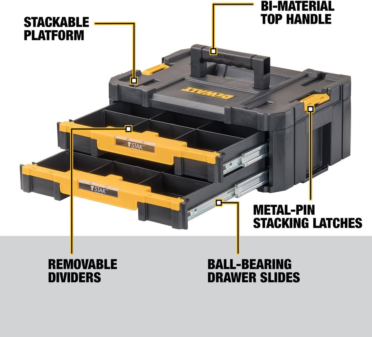 DEWALT DWST17804 TSTAK Double-Drawer Tool Organizer – 17.3 x 12.3 x 6.9 inches (Pack of 1), Black – 17.3 x 12.3 x 6.9 inches (Pack of 1) / Black – product detail
