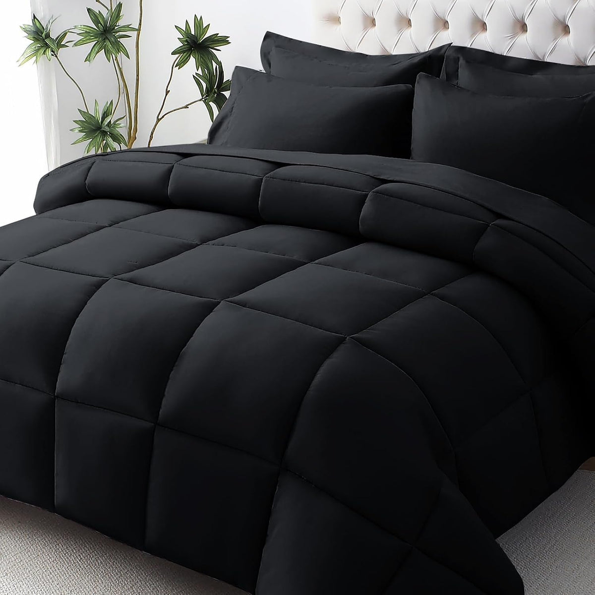 JOLLYVOGUE Queen Bedding Set, 7 Pieces, Black