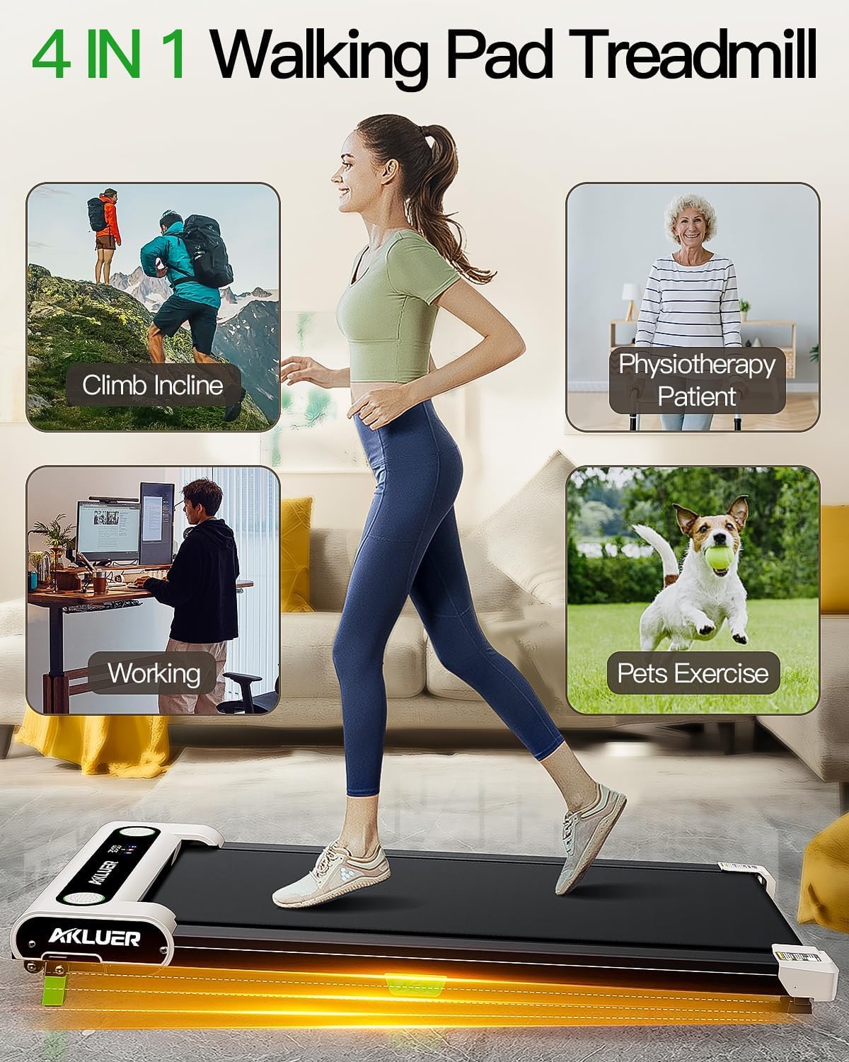 AKLUER 480L-A Under-Desk Walking Treadmill, Light Black or Soft White