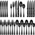 EWFEN Black Flatware with Steak Knives, 24-Piece Set