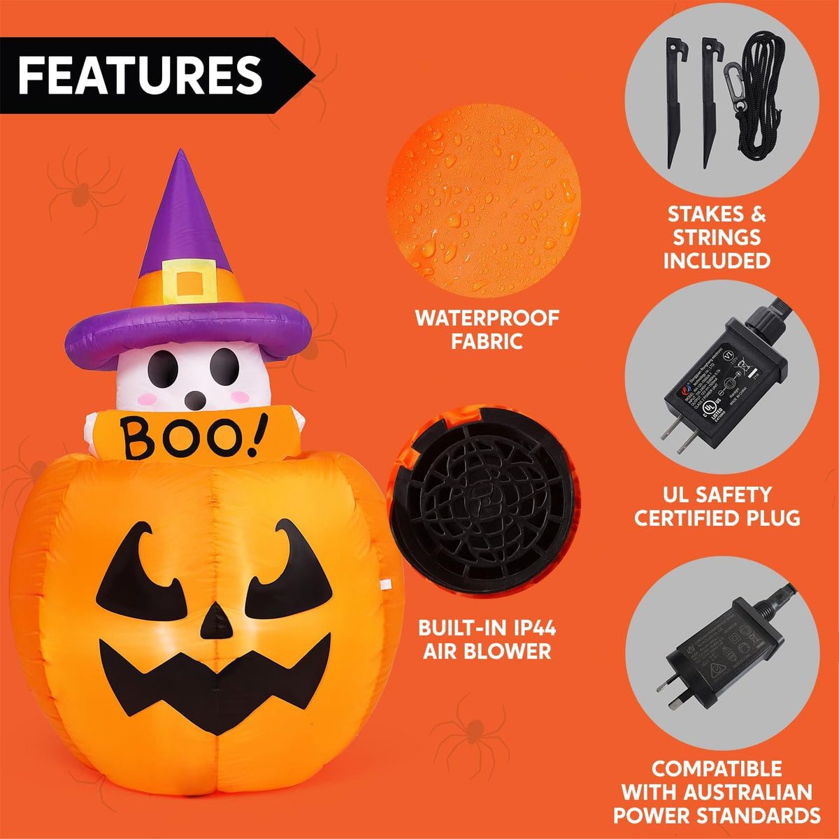 Joiedomi 32500 5-Foot Halloween Animated Ghost & Pumpkin Inflatable – Purple and White Ghost With Pumpkin – product detail