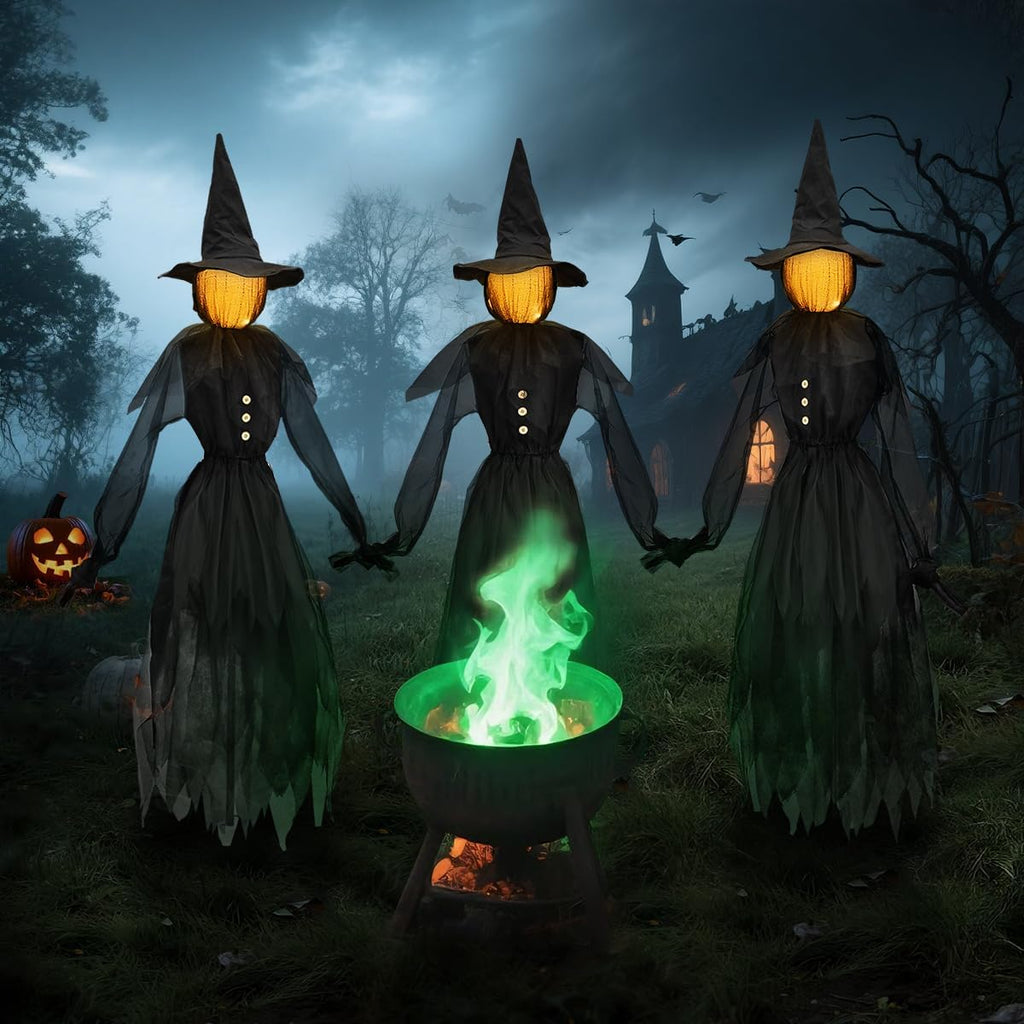 Jibeufi Hlw-witch-3pcs 3-Pack 4.9-Foot Lighted Halloween Witch Stakes – black – product detail