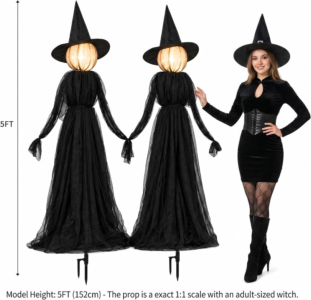 Hourleey 3-Pack 5-Foot Lighted Halloween Witch Stakes – Witch stakes – product detail