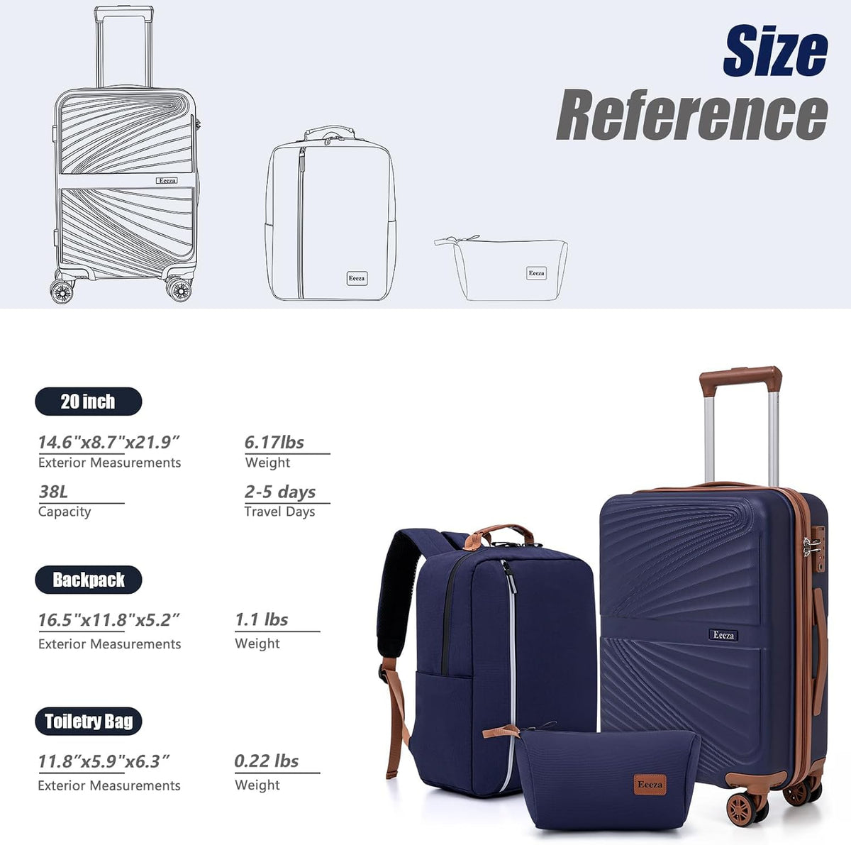 Eeeza S-3 Luggage Set – 3 Piece Sets (20/DB/TB), Purple – product detail