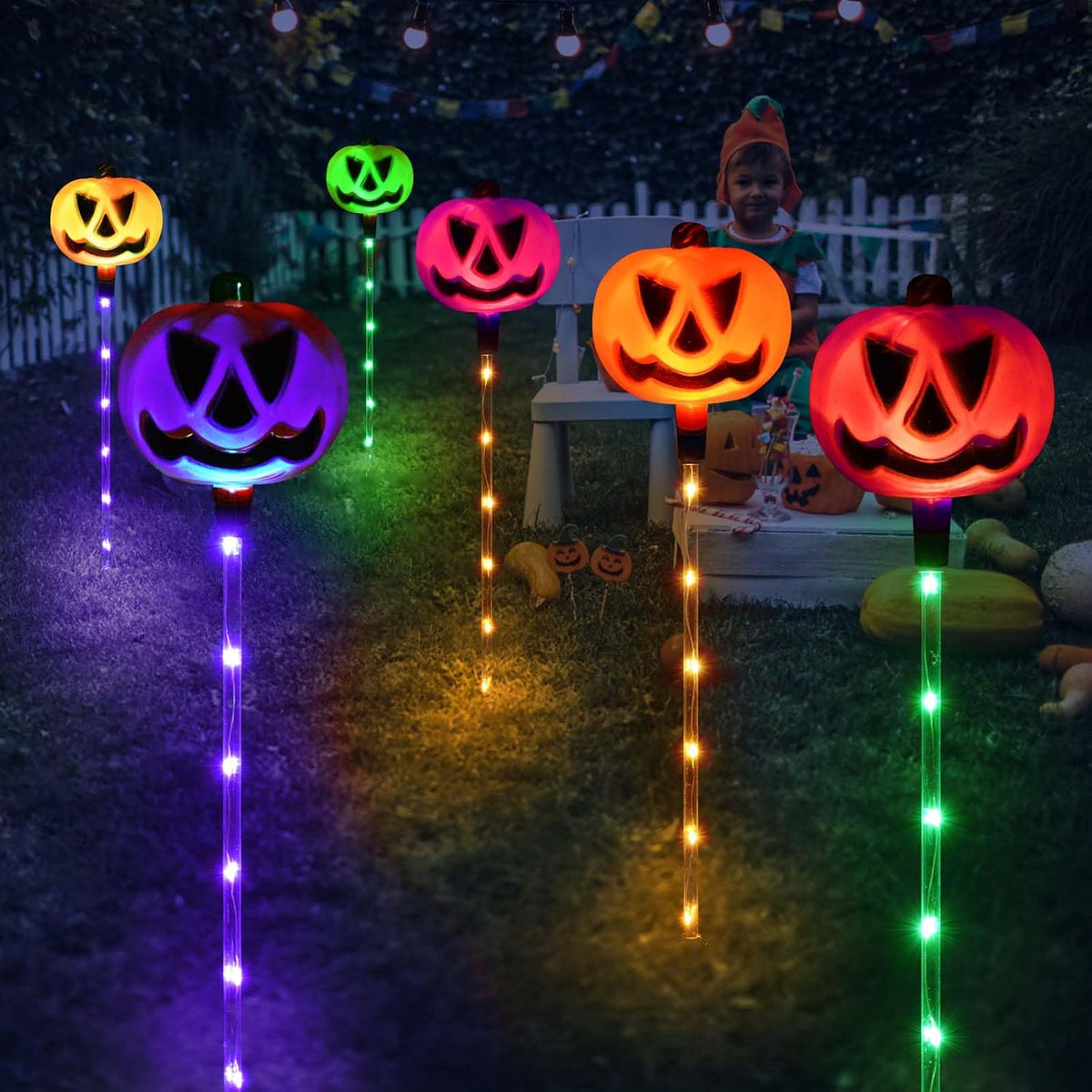 Homeleo HLD578 6-Pack Color-Changing Solar Pumpkin Path Lights – Multicolor Pumpkin – product detail