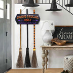 ORIENTAL CHERRY Halloween Broom Parking Sign with Three Wooden Brooms – Black – product detail