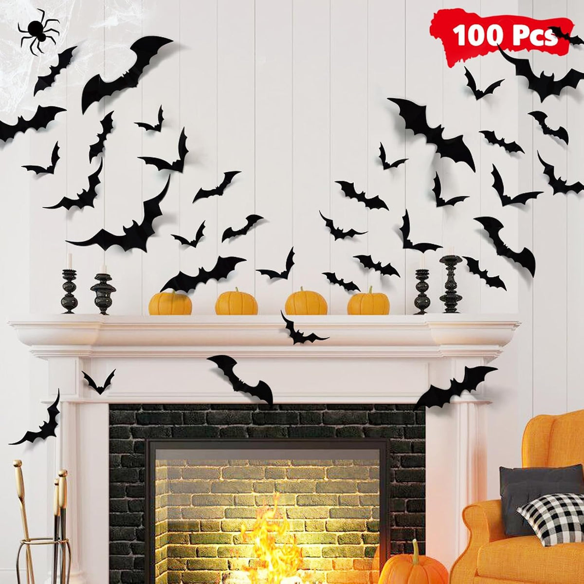 LUDILO Black 3D Bat Wall Decorations, 100 Pieces