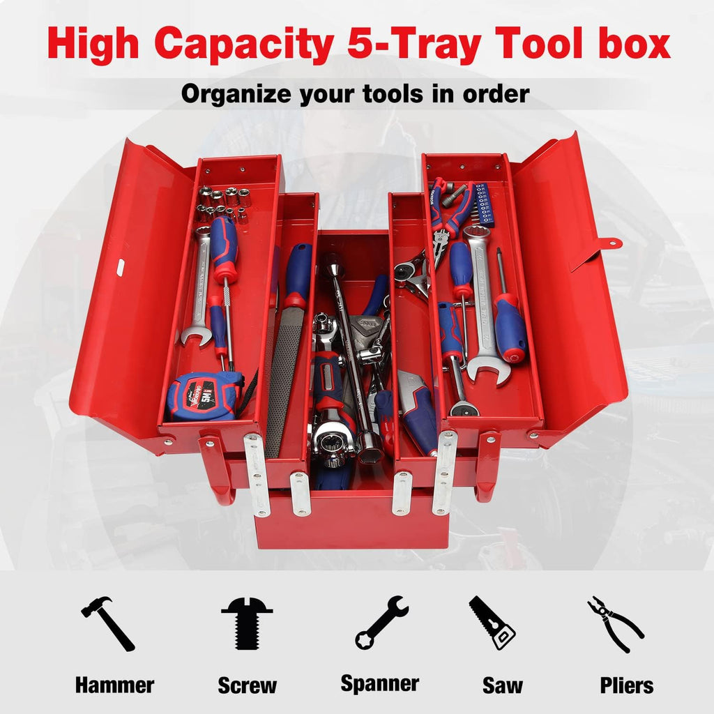 WORKPRO W082075AE 18-Inch Five-Tray Cantilever Tool Box – Red – product detail