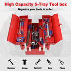 WORKPRO W082075AE 18-Inch Five-Tray Cantilever Tool Box – Red – product detail