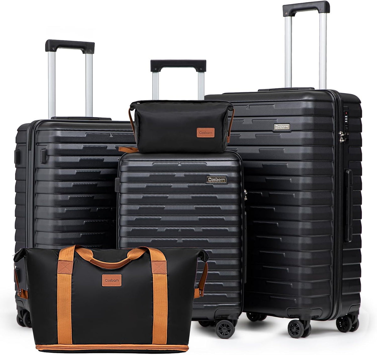 Cosbarn Hardside Luggage Set – ABS 5 Piece Sets (20/24/28/DB/TB), Black