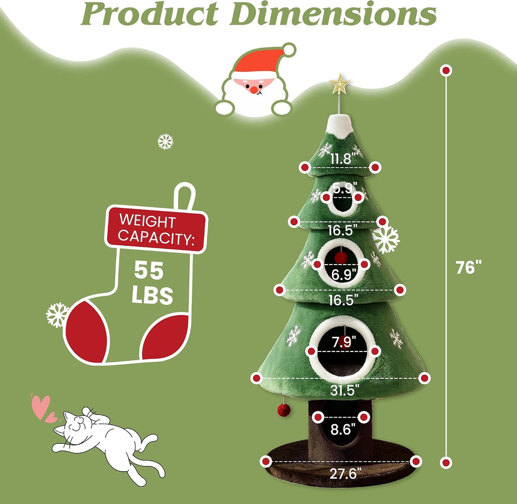 SHA CERLIN 76" Christmas Cat Tree Tower, Multi-Level Condo for Indoor Cats · 4