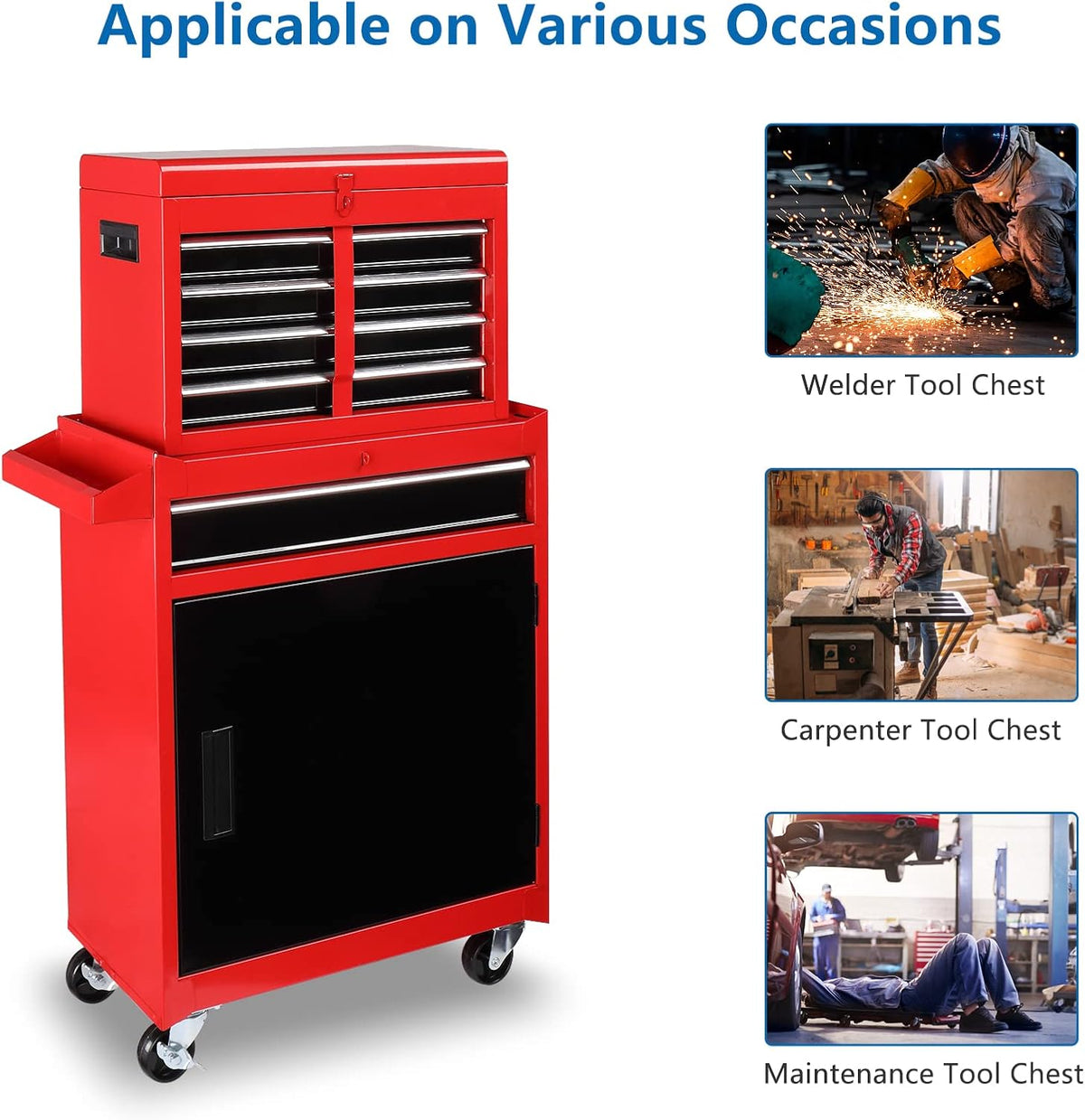 TUFFIOM TF-rtcG47000385 5-Drawer Rolling Tool Chest with Detachable Top – 5-Drawer, Black&red – Black&red / 5-Drawer – product detail