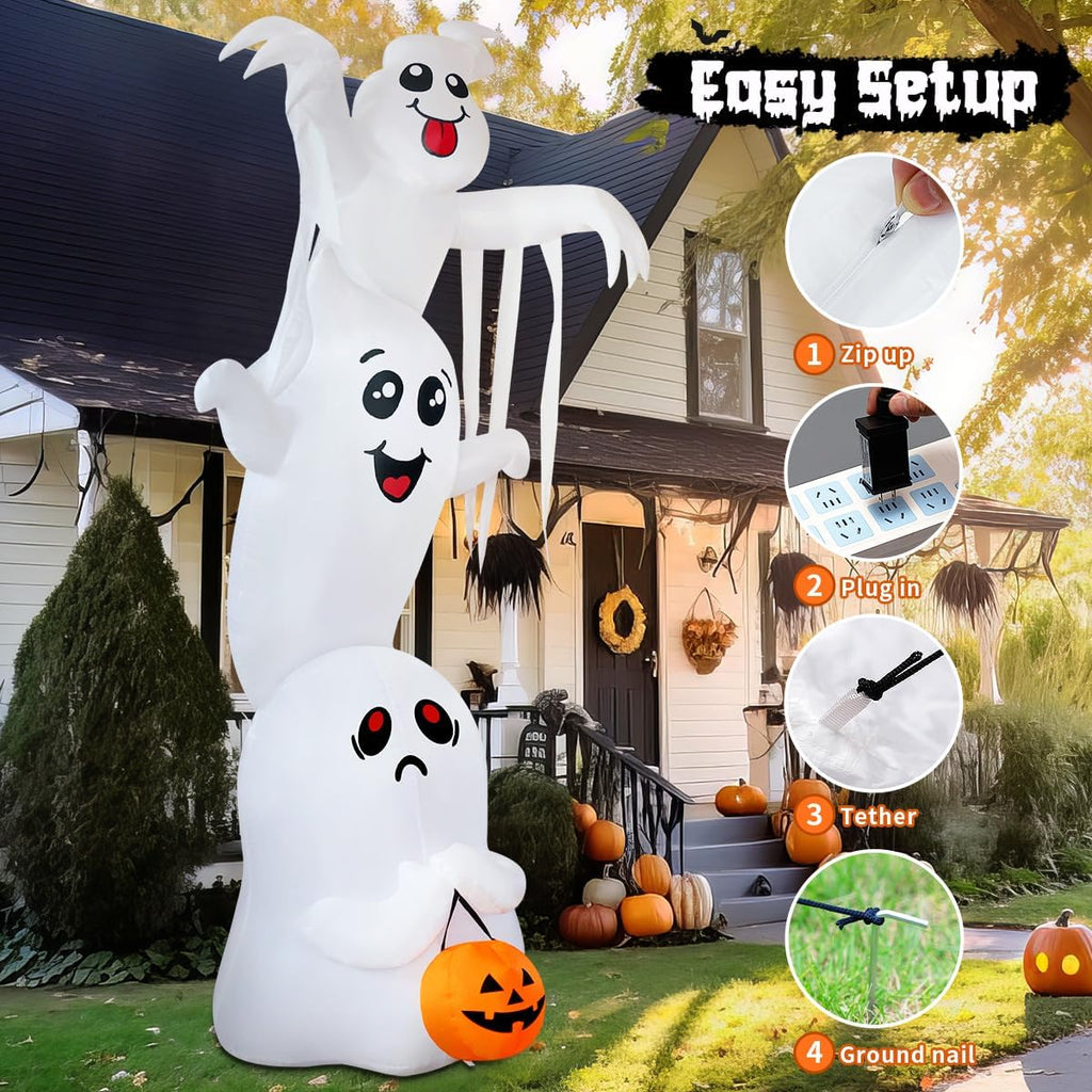 GOOSH D-69119 9.8-Foot Halloween Stacked Three Ghosts Inflatable – White – product detail