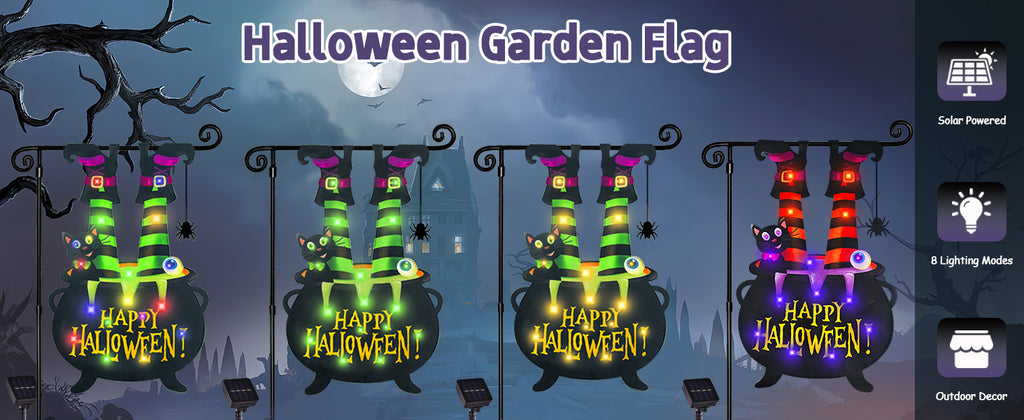 FLAGMESAGE 01 Solar-Lighted Halloween Witch Feet Garden Flag – 12x18 Inch, Witch Feet-Multi Colored-12x18 – Witch Feet-Multi Colored-12x18 / 12x18 Inch – product detail