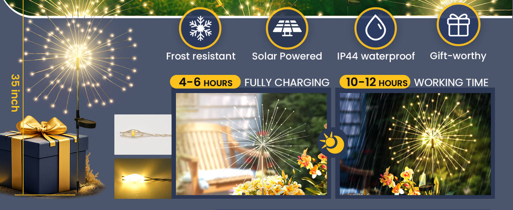 GIGALUMI Solar Firework Garden Lights, Warm White, 2-Pack