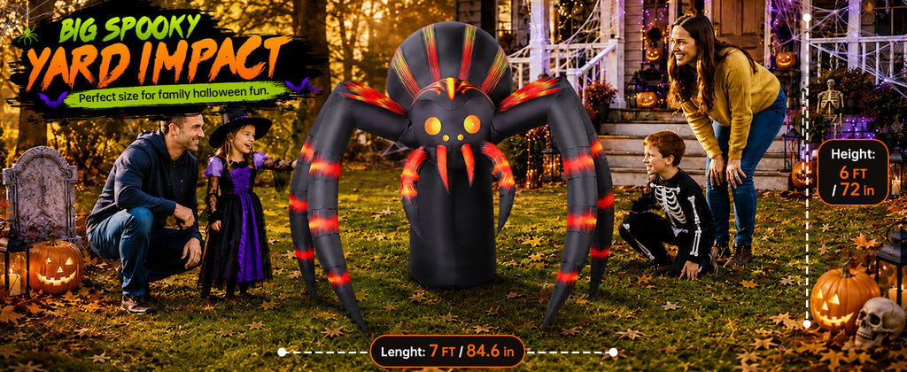 COMIN 7-Foot Halloween Striped Spider Inflatable – Orange – product detail