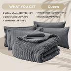 HYMOKEGE Queen Seersucker Bedding Set, 7 Pieces, Dark Grey