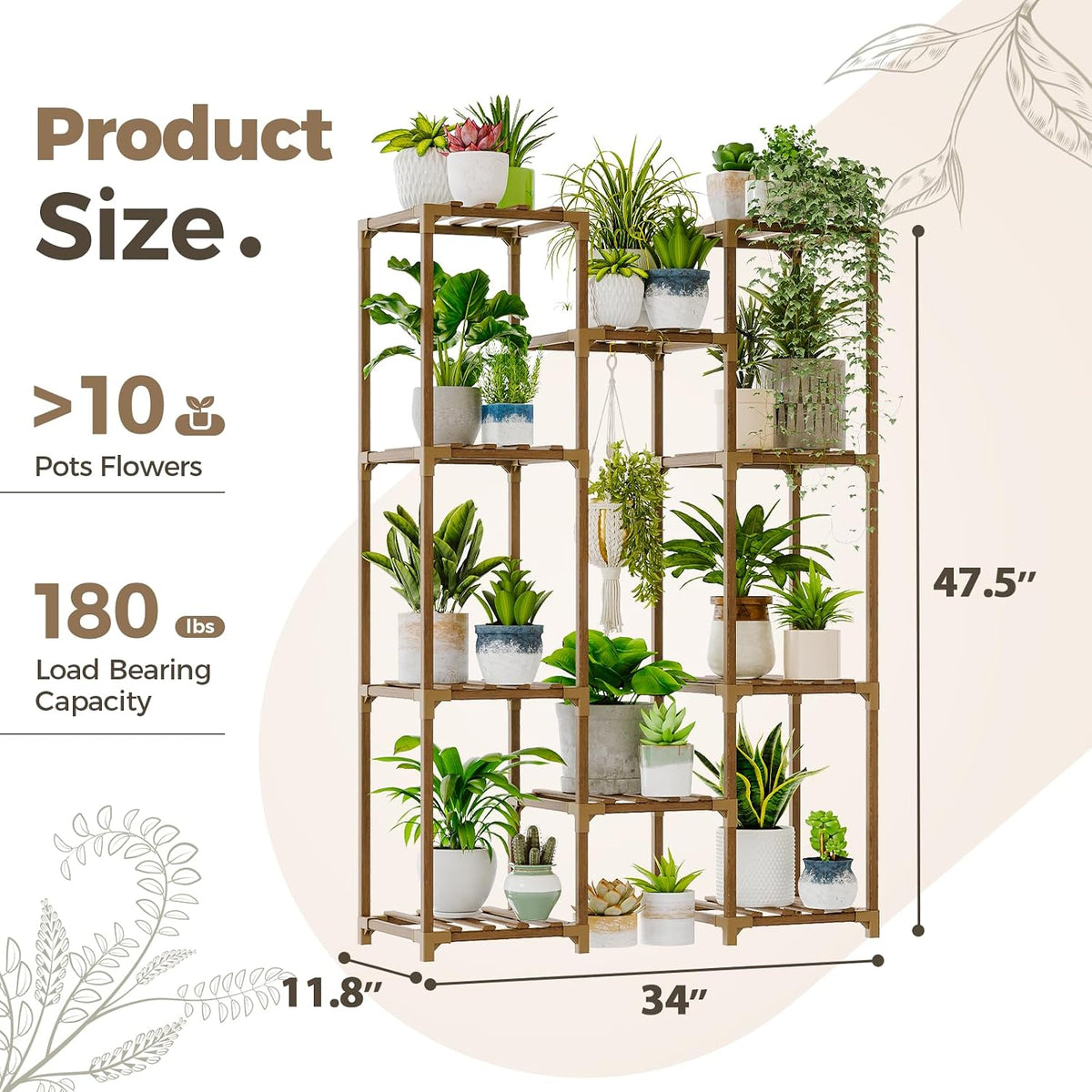 Bamworld Wooden Plant Display Stand, Brown, Cabinet Style