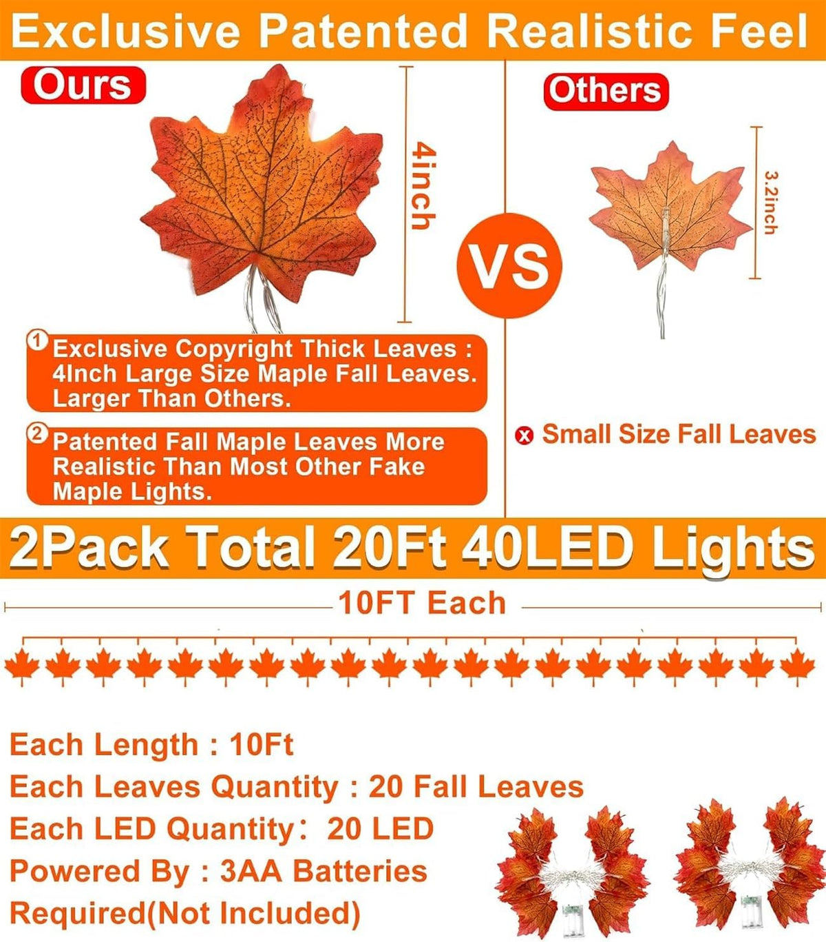 TURNMEON Lighted Maple-Leaf Garlands, 2-Pack