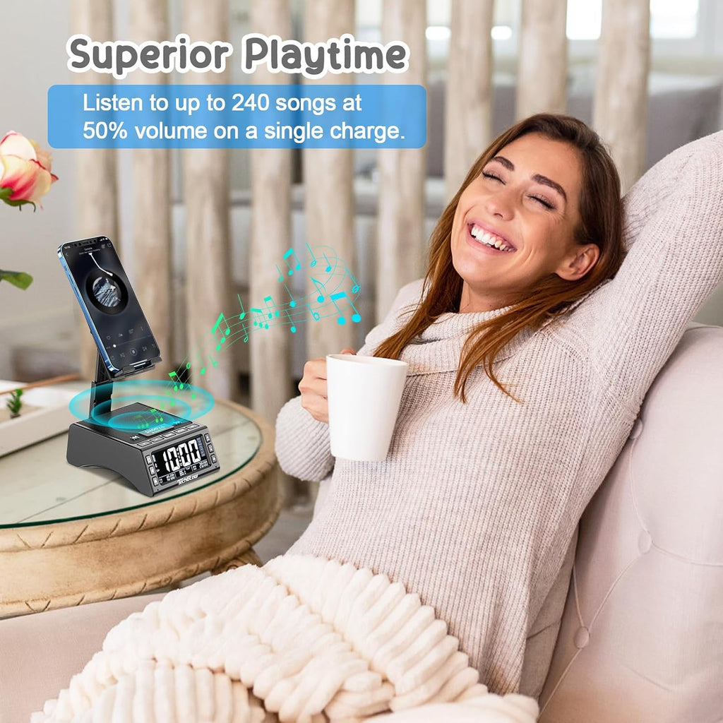 TechGlow Bluetooth Speaker Stand with Dual Alarm Clock, Black