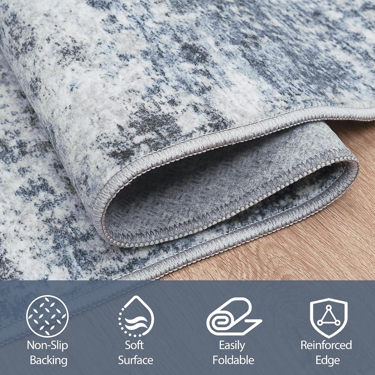 Aelenmu Abstract Area Rug, Blue/Grey, 8 x 10 ft
